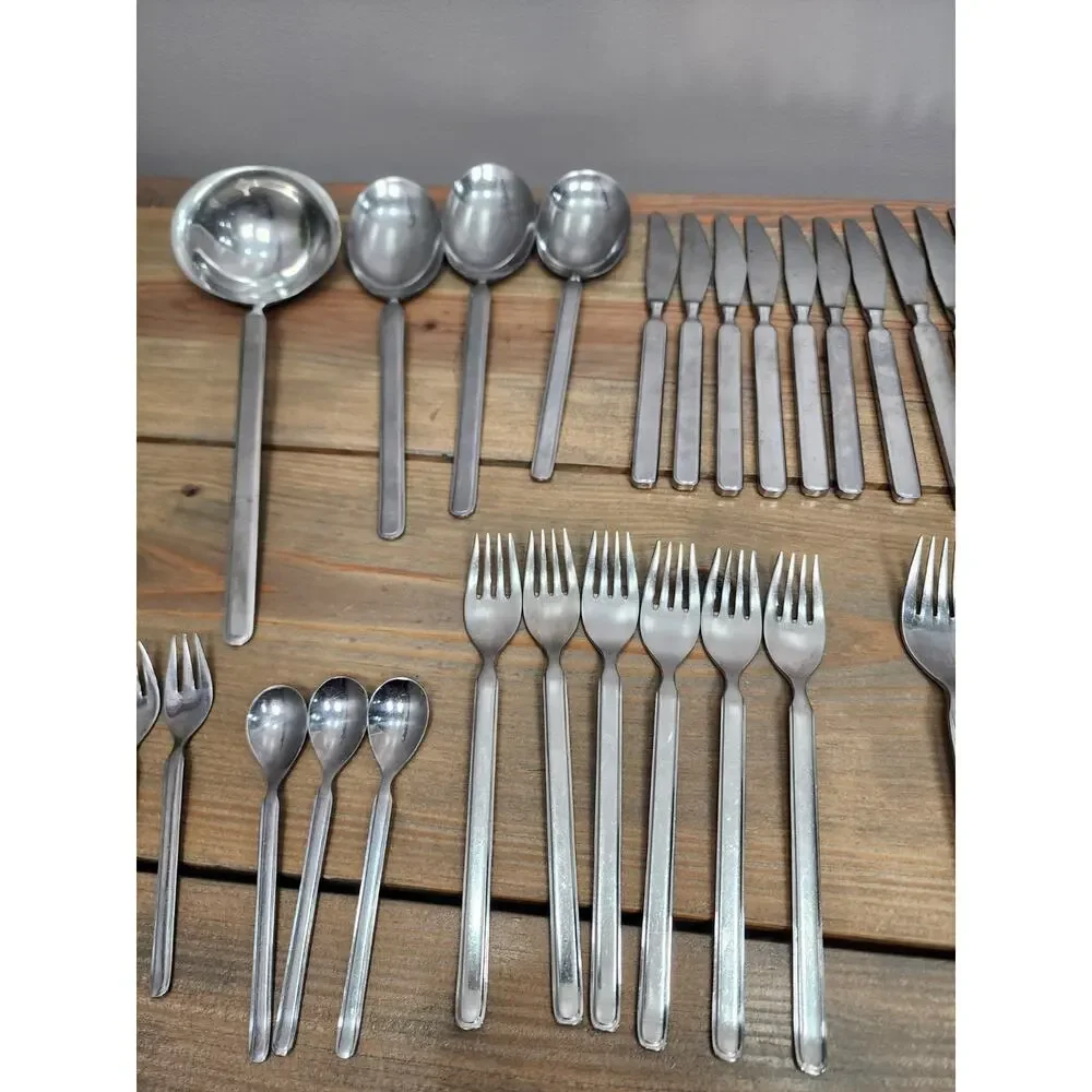 Vintage Mid-Century Sola Cora Stainless Flatware Made in Holland 54 Pieces